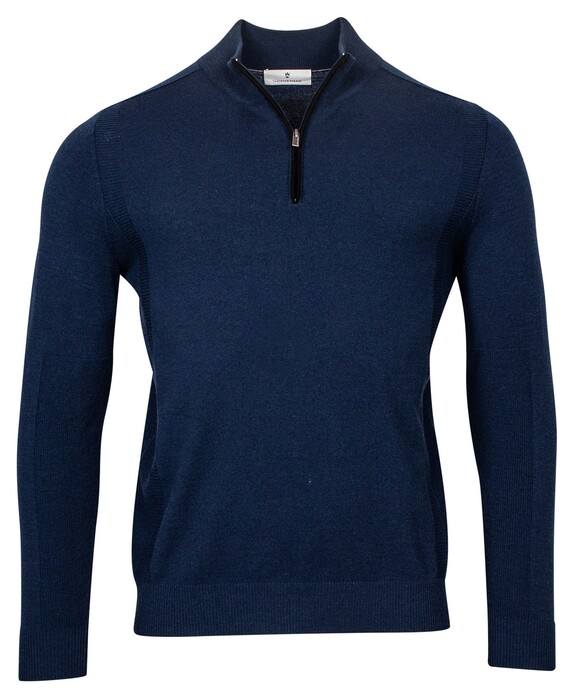 Thomas Maine Pullover Zip Single Structure Knit Mid Blue
