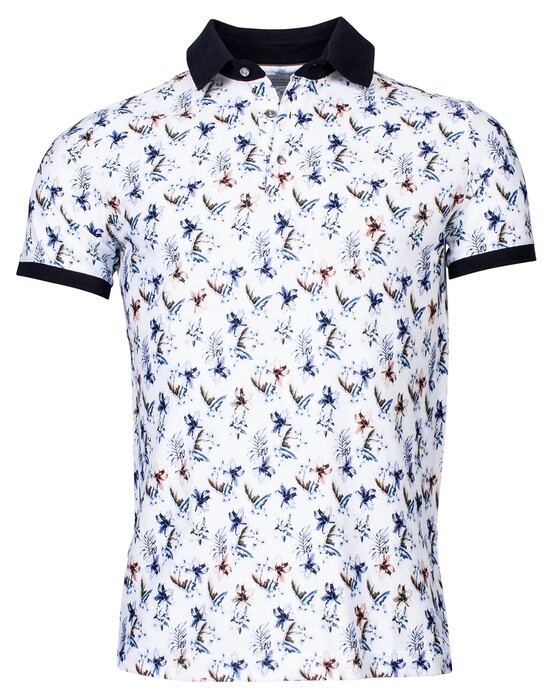 Thomas Maine Rib Collar Multi Flowers Poloshirt White-Blue-Navy