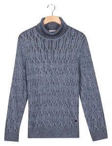 Thomas Maine Rollneck Allover Multi Diagonal Cable Knit Trui Light Denim Melange