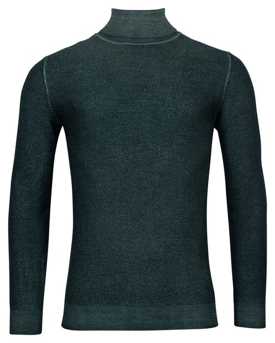 Thomas Maine Rollneck Structure Knit Mercerized Merino Pullover Dark Bottle