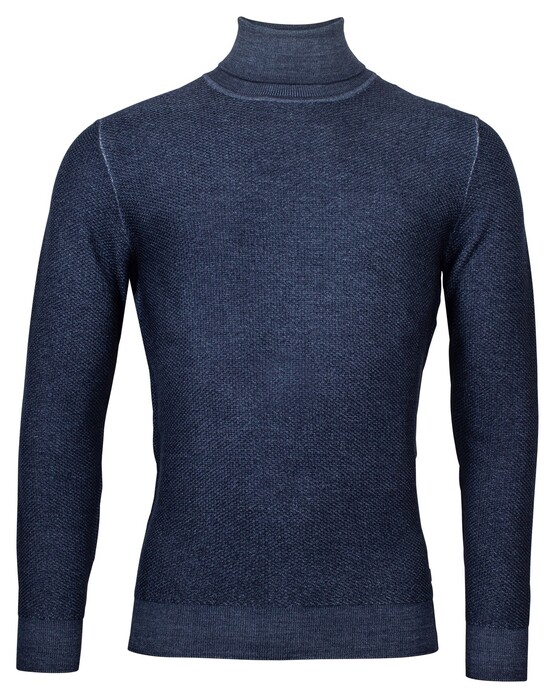 Thomas Maine Rollneck Structure Knit Mercerized Merino Pullover Jeans Blue