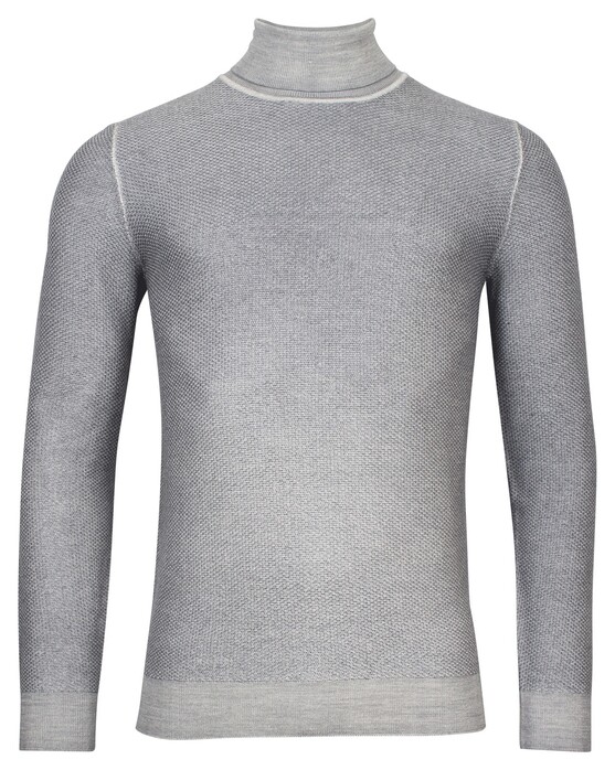 Thomas Maine Rollneck Structure Knit Mercerized Merino Pullover Mid Grey Melange