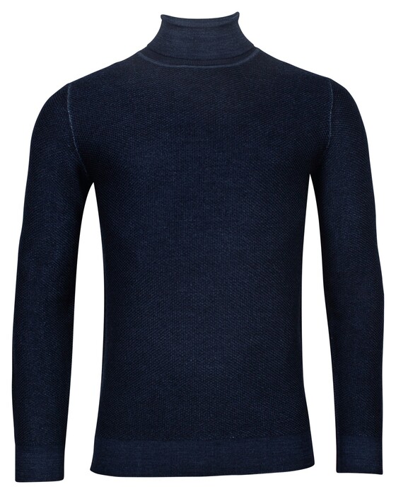 Thomas Maine Rollneck Structure Knit Mercerized Merino Pullover Navy