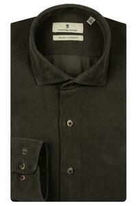 Thomas Maine Roma Fine Corduroy Uni Color Modern Kent Overhemd Groen
