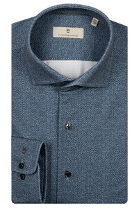 Thomas Maine Roma Herringbone Pattern Jersey Modern Kent Shirt Navy