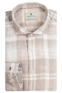 Thomas Maine Roma Linen Check Modern Kent Shirt Light Beige