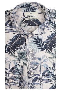 Thomas Maine Roma Linen Tropical Pattern Modern Kent Shirt Sand-Navy