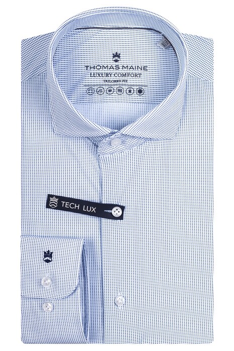 Thomas Maine Roma Luxury Comfort Stretch Mini Triangles Modern Kent Shirt Blue
