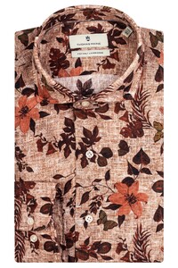 Thomas Maine Roma Melange Floral Pattern Modern Kent Overhemd Bruin