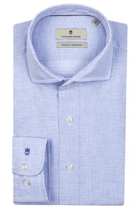 Thomas Maine Roma Modern Kent Check Linen Cotton Shirt Blue