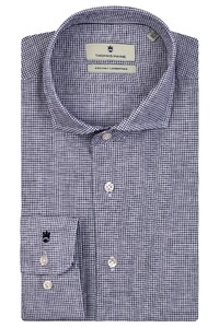 Thomas Maine Roma Modern Kent Check Linen Cotton Shirt Navy