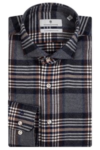 Thomas Maine Roma Modern Kent Cotton Cashmere Check Overhemd Navy