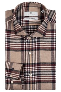 Thomas Maine Roma Modern Kent Cotton Cashmere Check Shirt Brown