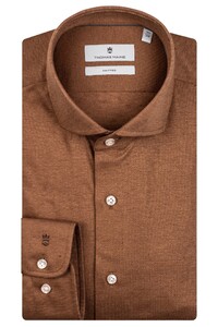 Thomas Maine Roma Modern Kent Cotton Linen Jersey Shirt Dark Gold