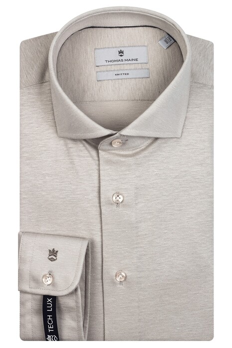 Thomas Maine Roma Modern Kent Cotton Linen Jersey Shirt Mid Brown