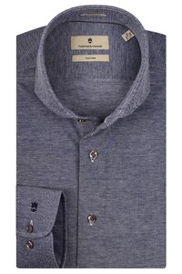 Thomas Maine Roma Modern Kent Cotton Pique 2Tone Shirt Navy Melange