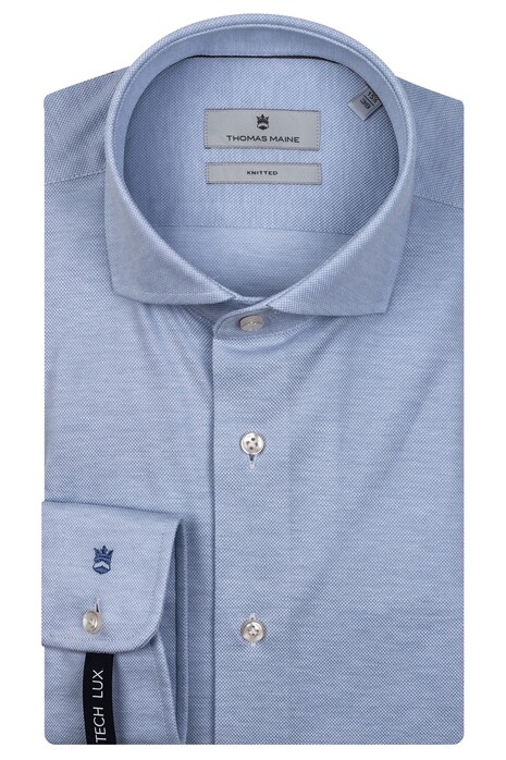 Thomas Maine Roma Modern Kent Cotton Pique Shirt Light Blue
