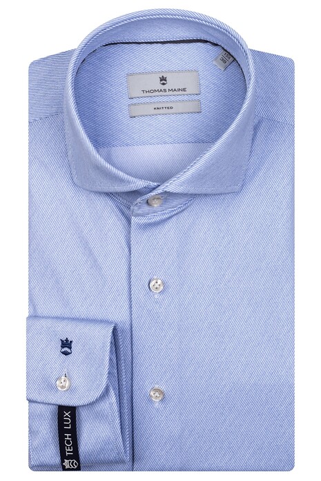Thomas Maine Roma Modern Kent Diagonal Stripe Tech Lux Knit Shirt Light Blue