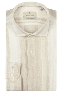 Thomas Maine Roma Modern Kent Fancy Stripe Pure Linnen Overhemd Licht Beige