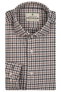 Thomas Maine Roma Modern Kent Flannel Check Shirt Brown