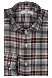 Thomas Maine Roma Modern Kent Flannel Check Shirt Grey-Brown