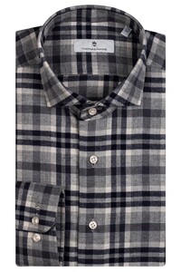 Thomas Maine Roma Modern Kent Flannel Check Shirt Navy-Brown