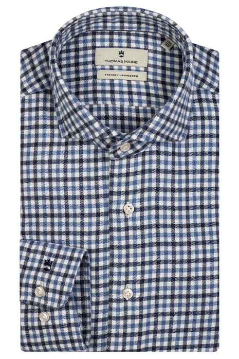 Thomas Maine Roma Modern Kent Flannel Check Shirt Navy