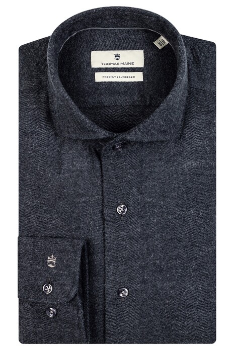 Thomas Maine Roma Modern Kent Flannel Herringbone Shirt Anthracite Grey