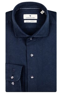 Thomas Maine Roma Modern Kent Flannel Herringbone Shirt Navy