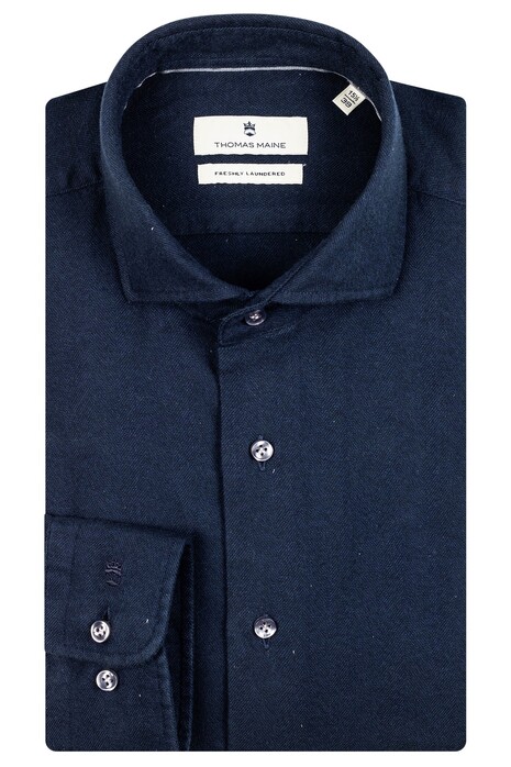 Thomas Maine Roma Modern Kent Flannel Herringbone Shirt Navy