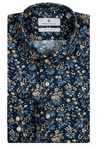 Thomas Maine Roma Modern Kent Floral Pattern Overhemd Navy-Bruin
