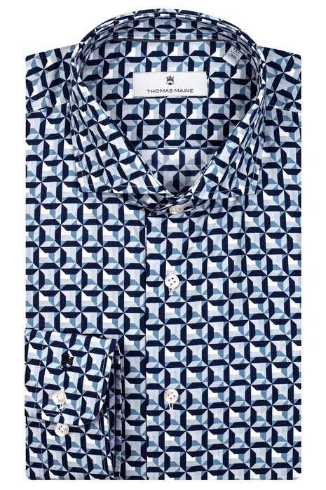 Thomas Maine Roma Modern Kent Graphic Pattern Overhemd Navy-Grijs