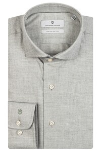 Thomas Maine Roma Modern Kent Herringbone Flanel Tencel Overhemd Soft Groen