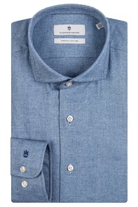 Thomas Maine Roma Modern Kent Herringbone Flannel Tencel Shirt Indigo