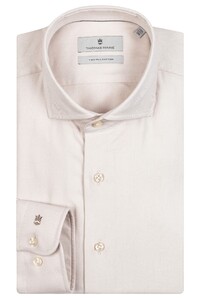 Thomas Maine Roma Modern Kent Herringbone Flannel Tencel Shirt Light Beige