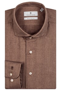 Thomas Maine Roma Modern Kent Herringbone Flannel Tencel Shirt Tabac