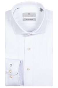 Thomas Maine Roma Modern Kent Herringbone Flannel Tencel Shirt White