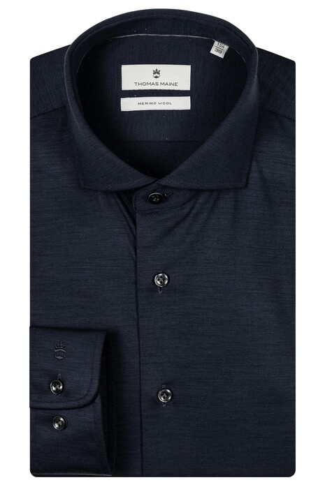 Thomas Maine Roma Modern Kent Jersey Merino Overhemd Indigo