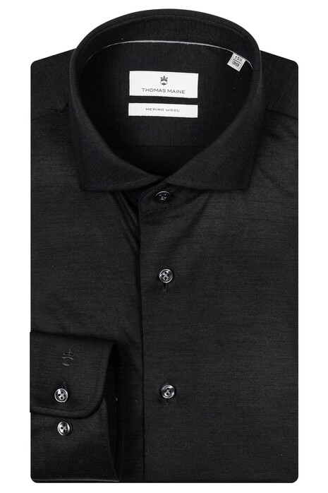 Thomas Maine Roma Modern Kent Jersey Merino Shirt Black