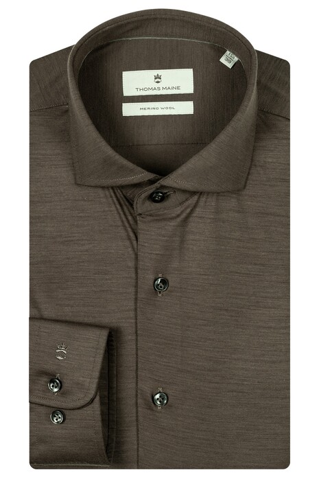 Thomas Maine Roma Modern Kent Jersey Merino Shirt Taupe