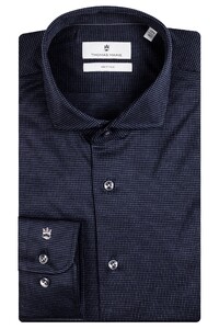 Thomas Maine Roma Modern Kent Jersey Micro Squares Design Shirt Navy-Blue