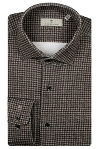 Thomas Maine Roma Modern Kent Jersey Pied-de-Poule Pattern Overhemd Bruin