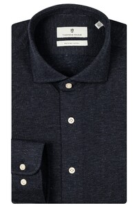 Thomas Maine Roma Modern Kent Jersey Piqué Melange Overhemd Navy