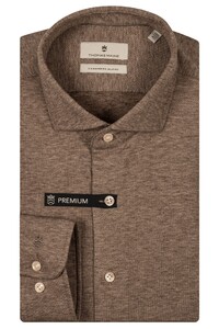 Thomas Maine Roma Modern Kent Jersey Piqué Melange Overhemd Taupe