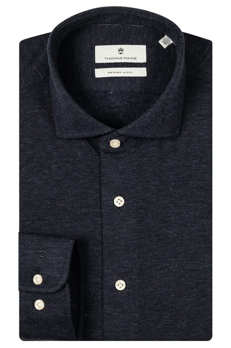 Thomas Maine Roma Modern Kent Jersey Piqué Melange Shirt Navy