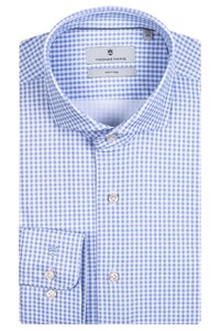 Thomas Maine Roma Modern Kent Knit Tech Jersey Check Shirt Sky Blue