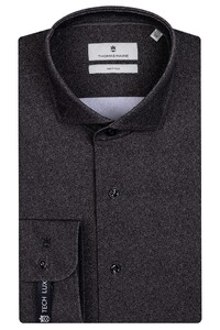 Thomas Maine Roma Modern Kent Knit Tech Twill Shirt Black-Anthracite