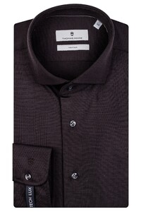 Thomas Maine Roma Modern Kent Knitted Jersey Wool Shirt Dark Brown Melange