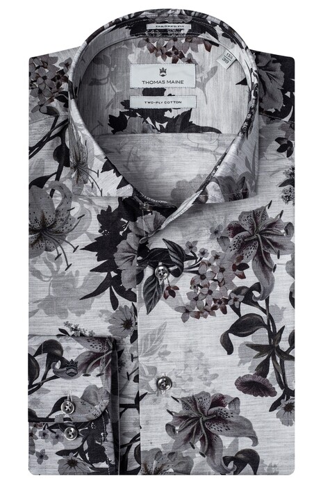 Thomas Maine Roma Modern Kent Lily by Texta Overhemd Midden Grijs