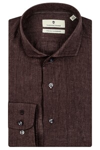 Thomas Maine Roma Modern Kent Linen by Albini Shirt Dark Brown Melange